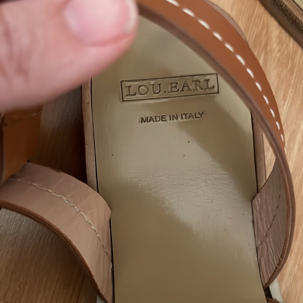 Lou.Earl Tan Leather Sandals with Gold Accents - Picture 7 of 16
